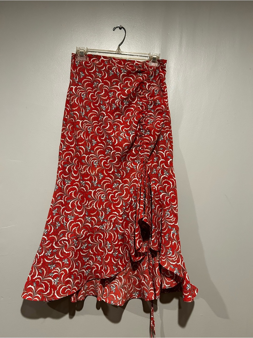 Max Studio Red Floral Wrap Maxi Skirt with Ruffle Hem